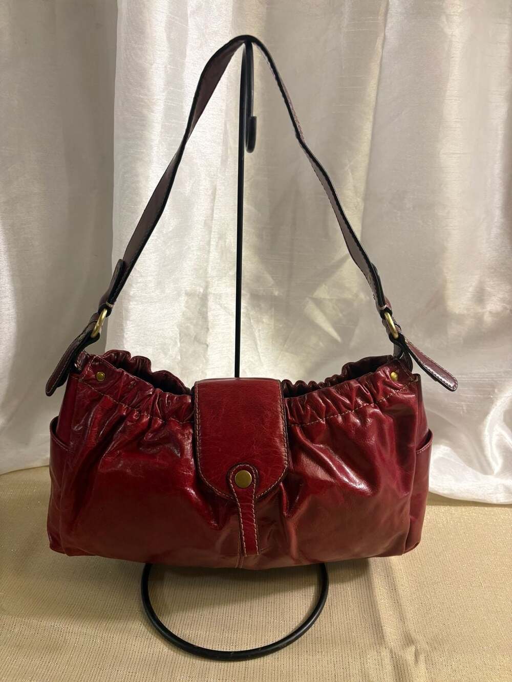 Red Ruched Shoulder Bag